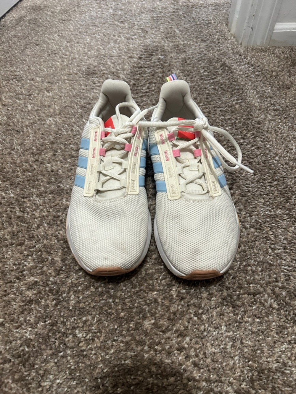 adidas Neutral Cream Mesh Sneakers with Blue & Pink Accents